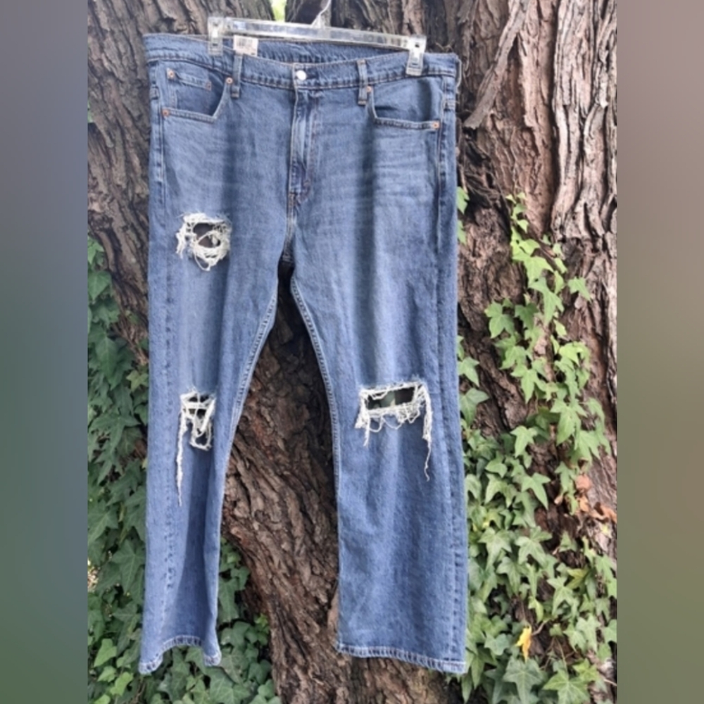 Mens Levis 569 Loose Straight Jeans Distressed Size 38x30 Camo NWT